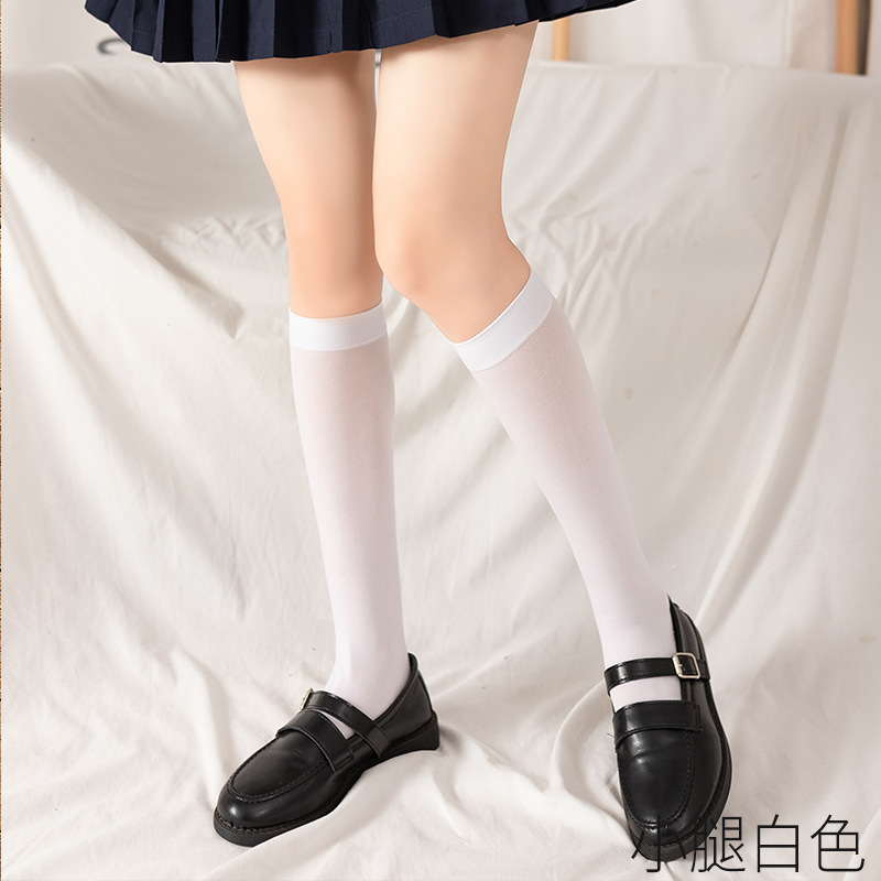 Picture of White velvet calf socks spring and summer stockings women's black thin long tube jk uniform knee socks Japanese mid-length stockings