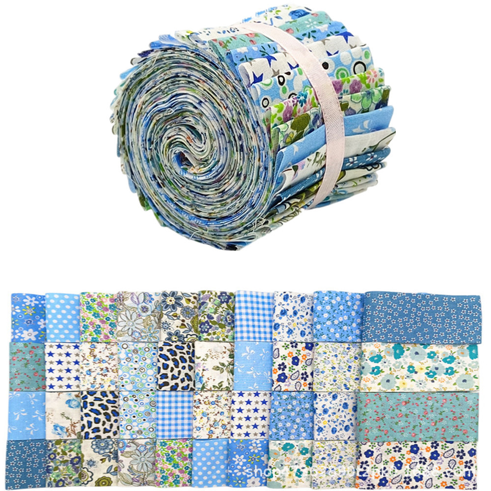 Cross-border pure cotton blue long fabric jelly roll cotton small clear floral long quilting stitching process fabric