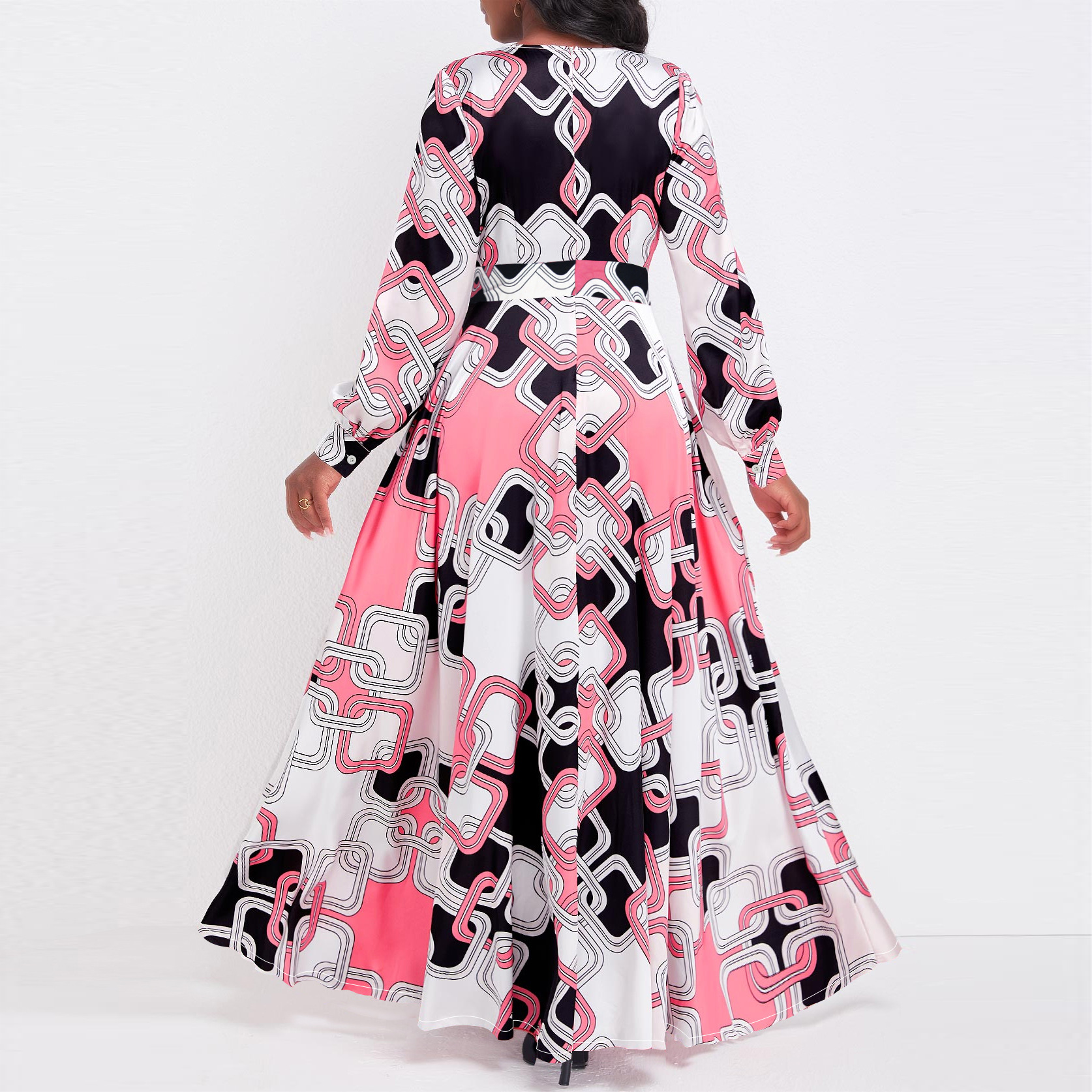 Picture of Cross-border Amazon European and American Women's New Fashion Elegant Elegant Printed V-neck No Belt Large dress