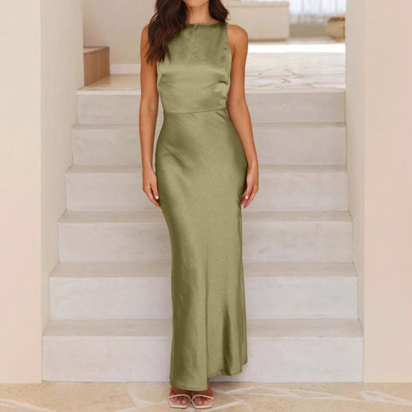 2025 European and American Cross-border Women's Long Fishtail Dress Solid Color Satin Sexy Backless Sling dress Dress Women