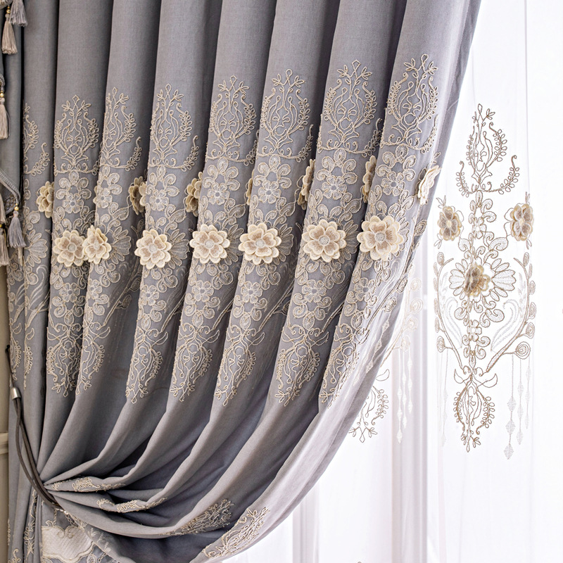 High-grade embossed embroidered curtain window screen finished living room bedroom three-dimensional embroidered curtain bay window floor balcony generation
