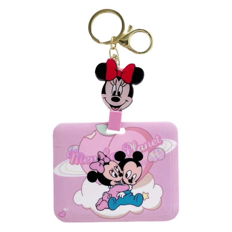 Couple Mickey Mouse Bear Horizontal Edition Card Set Campus Meal Card Student Card Anti-loss Card Set Easy to Pull Hold Key Chain