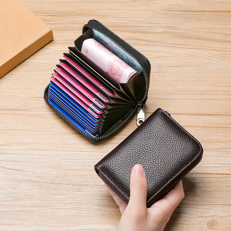 Picture of Anti-degaussing card holder men and women zipper multi-card bank ID card holder large capacity driving license small card holder wallet