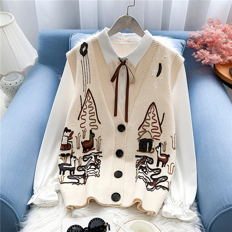 Picture of V-Neck Vest Outer Wear Spring and Autum 2024 New Women's Clothing Retro Stacked Knitted Vest Waistcoat Fashionable Top