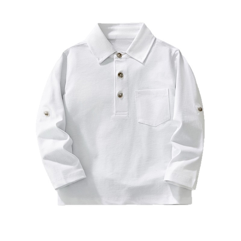 Picture of 2025 Spring and Autumn Children's POLO Shirt Long-sleeved Lapel Middle School Boys and Girls School Wear Class Clothes Breathable Cotton Base Shirt