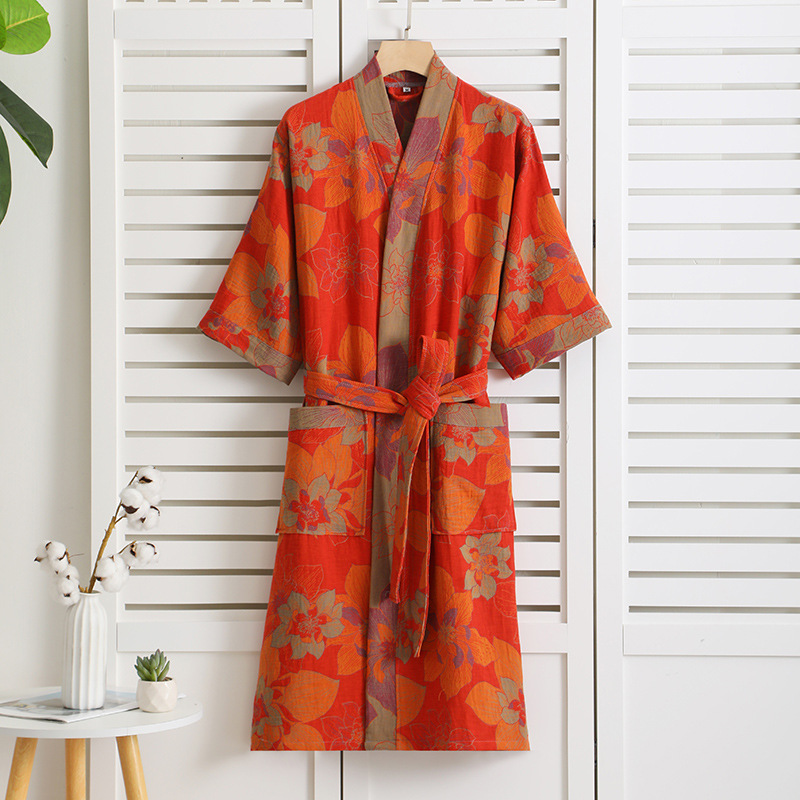 Picture of Pure Cotton Double Gauze Bathrobe Class A Thin Pajamas for Spring and Summer Home Clothes Nightgown Couple's Water Absorbent Quick-drying Bathrobe