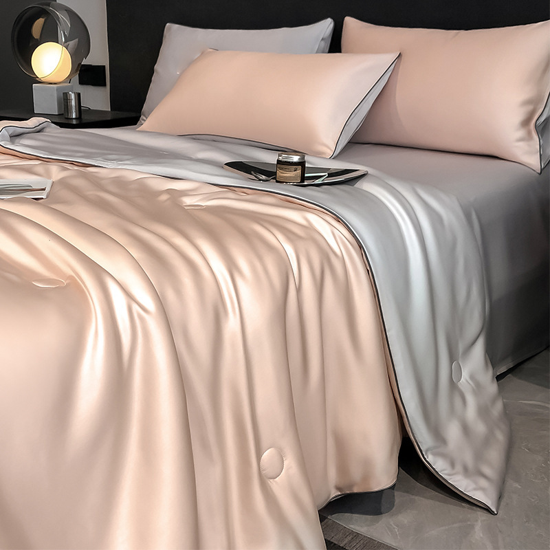 Solid Color Lyocell Tencel Summer Quilt Cool Summer Quilt Four-Piece Set Machine Washable Air-Conditioned Quilt Thin Quilt Core