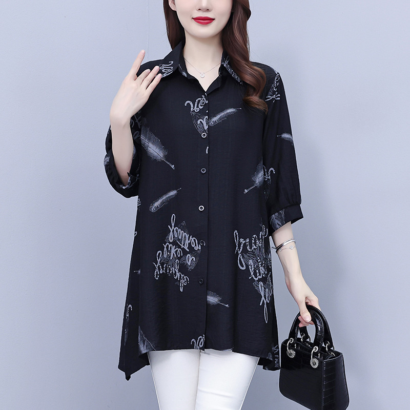 Picture of plus size Women's 2025 Summer Short-sleeved New Fashion Stylish Small Shirt Printed Shirt Elegant Top Shirt