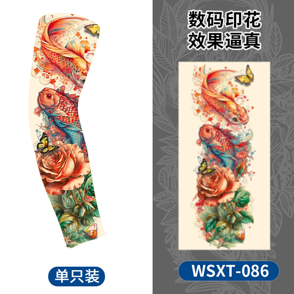 Picture of Summer Riding Sunscreen Tattoo Sleeve Simulation Tattoo Quick-drying Arm Protector Outdoor Sports Sunshade Breathable High Elastic Ice Sleeve