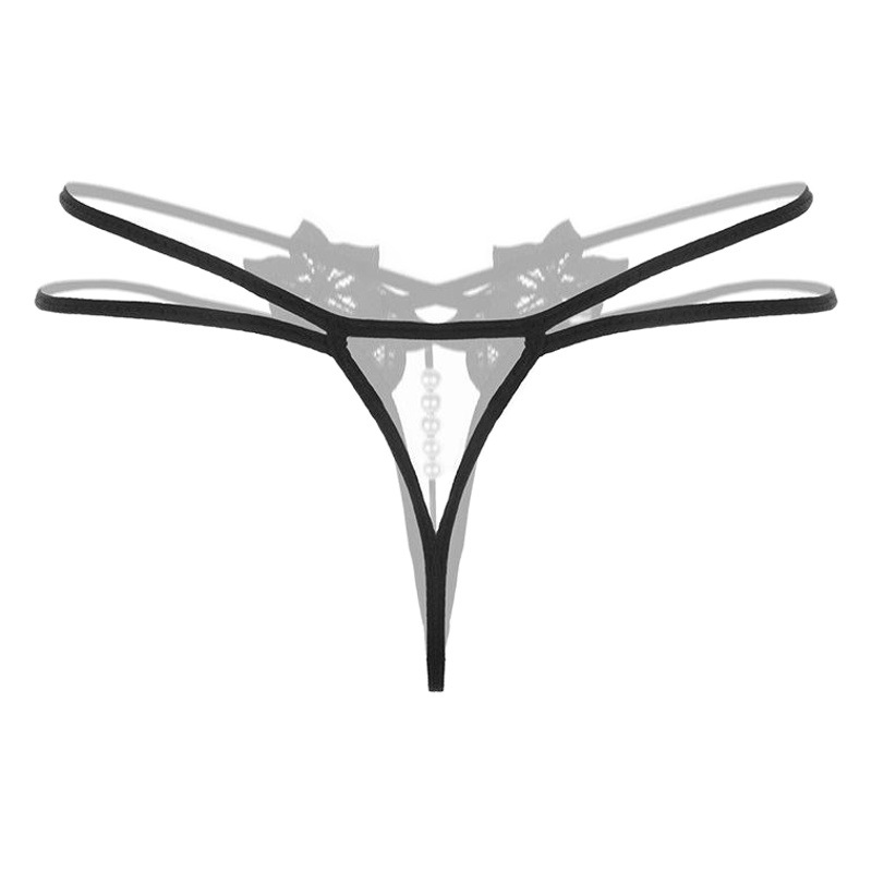 Long Night Pearl Women's Underwear Massage Transparent Open Crotch Thong Sexy Embroidered Live T-Pants