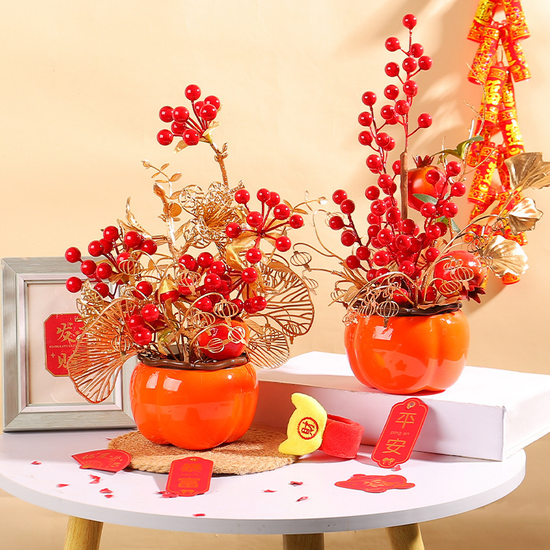 2024 New Year Persimmon Ruyi Home Decoration Spring Festival Hollow Ginkgo Leaf Flower Pot Creative Fortune Cat Housewarming Flower Bucket