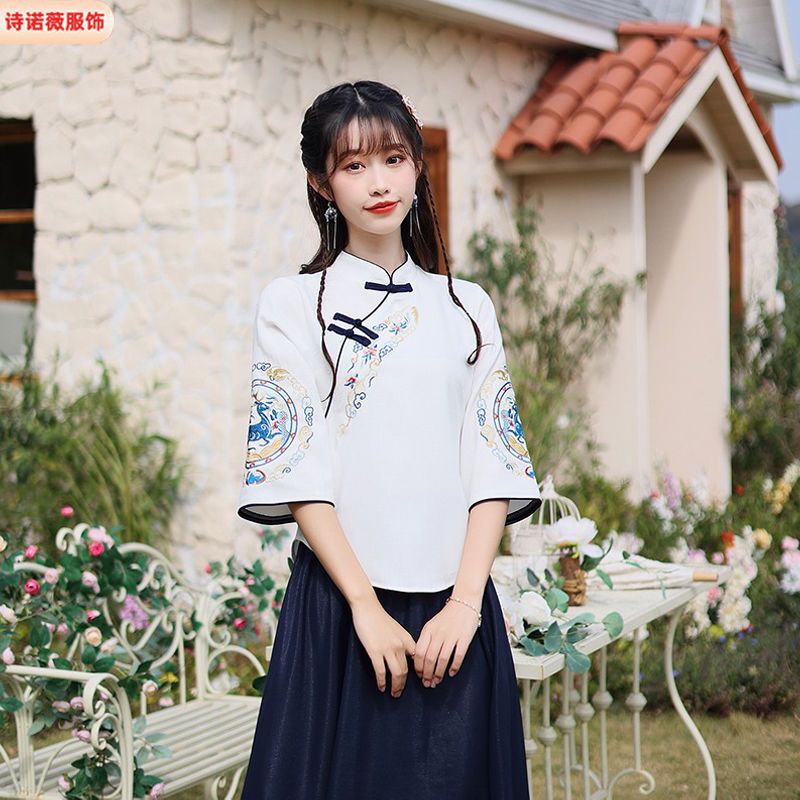 Picture of Spring and Summer New Republican Women's suit Chinese Style Young Vintage Hanfu Improved Cheongsam Chinese Buckle Top
