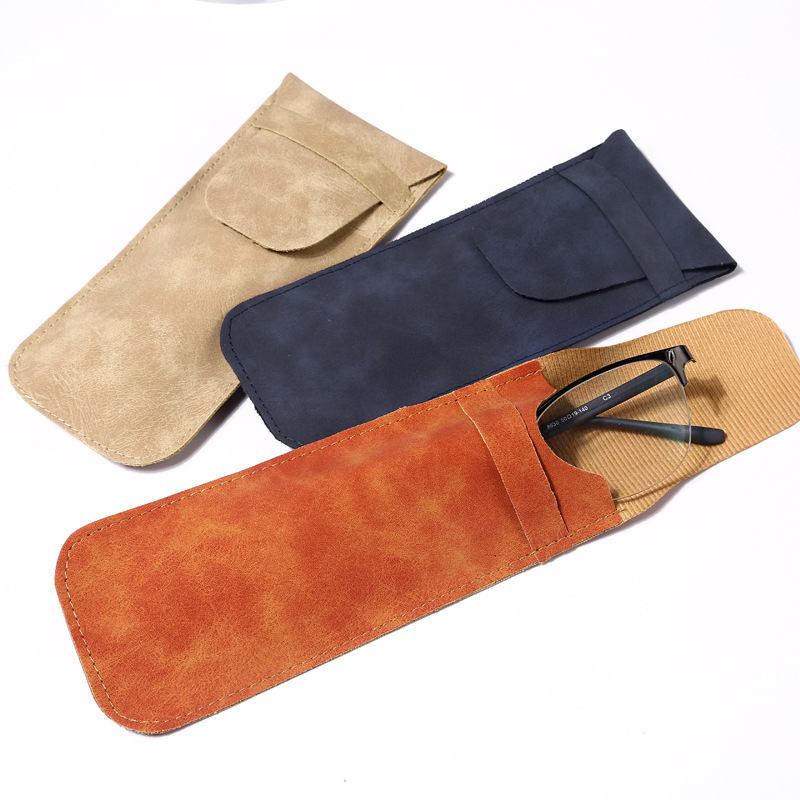 Vintage Soft Leather Glasses Bag Portable Simple Leather Sunglasses Bag Korean Portable Protection Presbydering Glasses Storage Leather Case