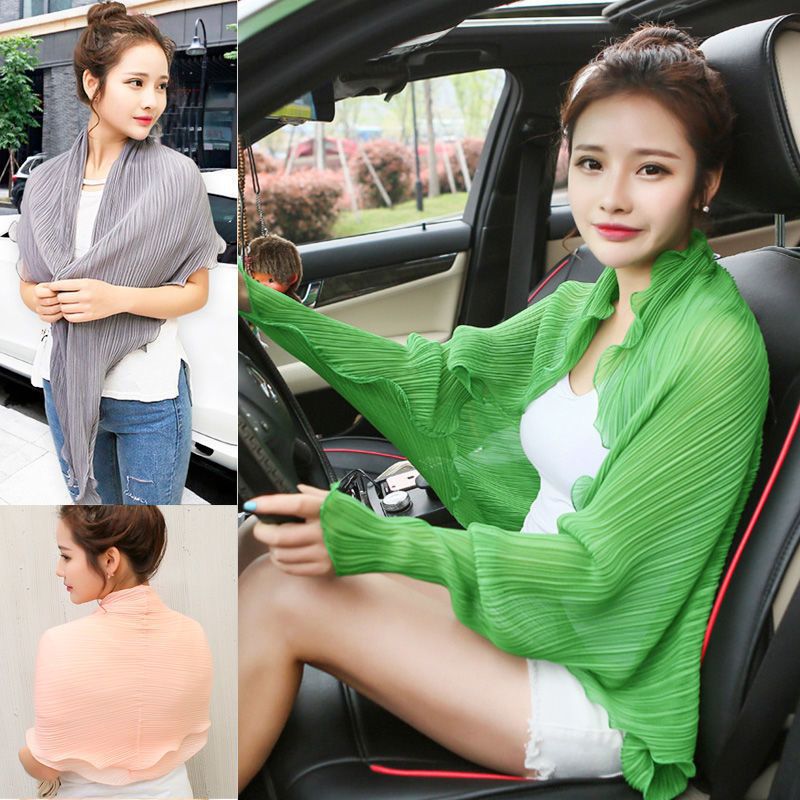 Summer new women's chiffon sun-proof breathable driving pleated shawl scarf cycling beach sun protection clothing cardigan