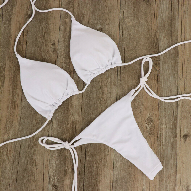 New European and American Bikini Swimwear Solid Color Foreign Trade Three-Point Sexy Swimsuit Women's Split Adjustable Lace-Up