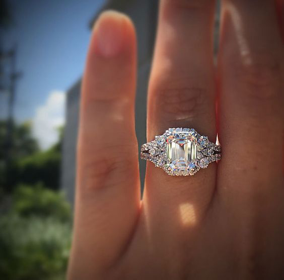 Wo Cheng wish Hot Sale New Princess Square Simulation Diamond Ring Wedding Proposal Carat Shaped Diamond Women's Wedding Ring