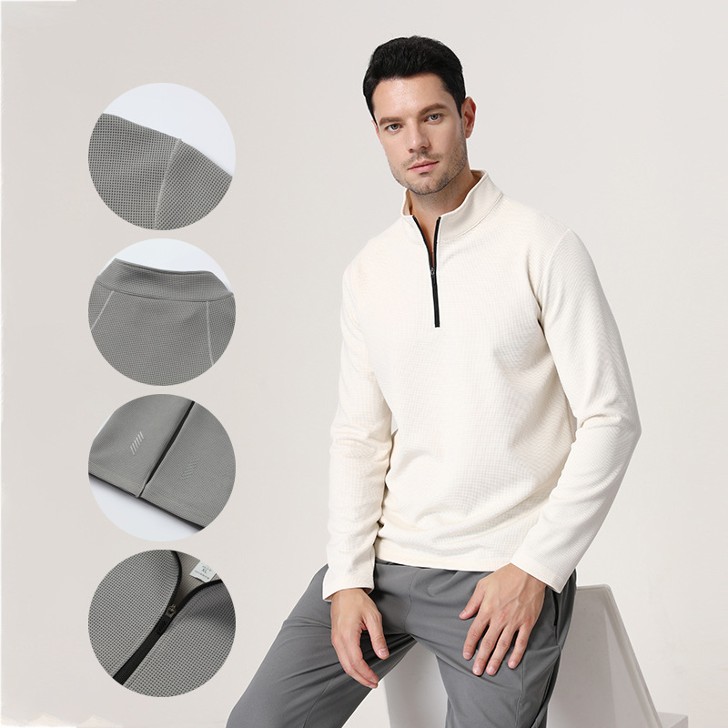 Spring Lulu Half-Zip Quick-Drying Sports Long-Sleeved Tops Men's Outdoor T-Shirt Training Cycling Running Fitness Clothes