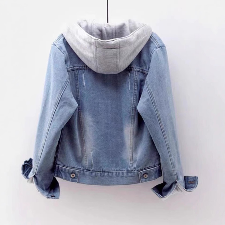 Picture of Denim Cotton Jacket for Women, Fleece-Lined and Thickened, Korean Style Hooded Short Warm Jacket for Autumn and Winter 2025, Slimming