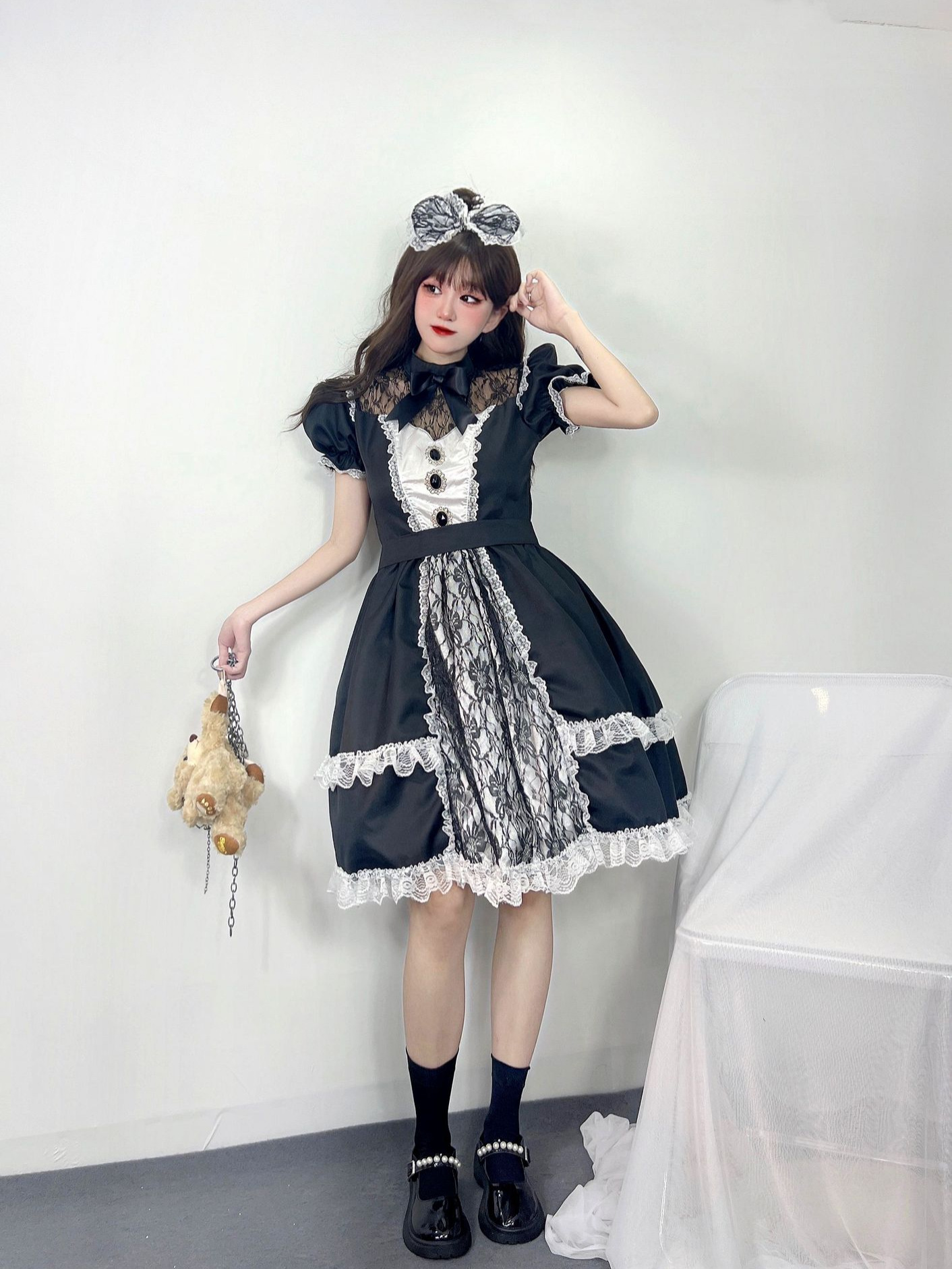 Cosplay Sexy Cute Lolita Uniform dress Black Qiao Sandwich Super Heavy Industry Maid 2024