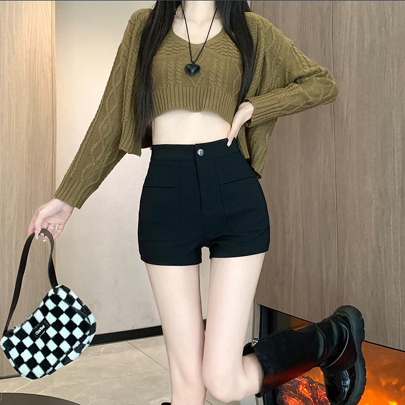 2023 Suit Shorts Women's Outer Wear Black Small Hot Girls New Autumn and Winter Elastic Base High Waist Slimming Boots Pants
