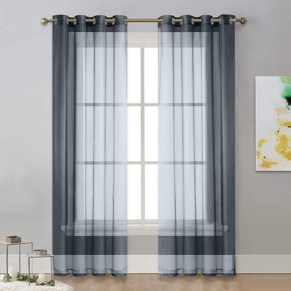 Picture of Cross-border Solid Color Perforated Trilon Semi-shading Curtain Screen Living Room Bay Window Balcony Decorative Window Screen SHEIN