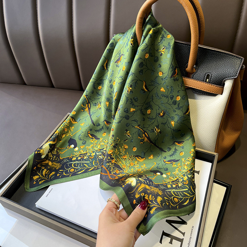 Picture of Spring and Autumn Thin Japanese and Korean Sweet Champagne Color Small Floral Silk Mulberry Silk 70cm Square Scarf Silk Scarf Hair Band Headwear Women
