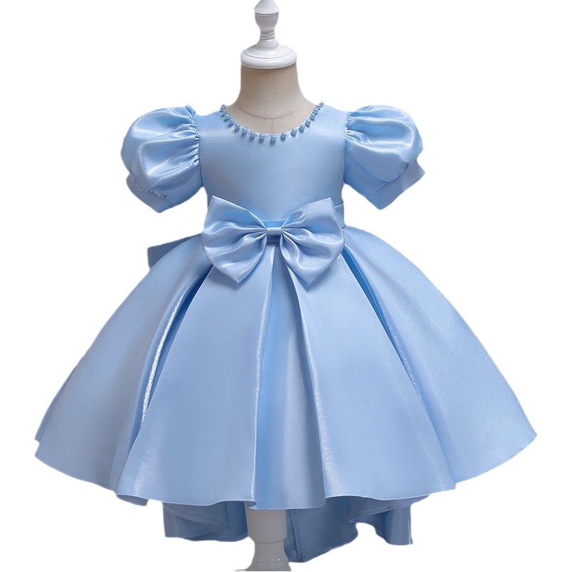Cross-border Girls' Dress Princess Dress New Flower Girl Satin Backless Dress Children's Runway Host Evening Dress