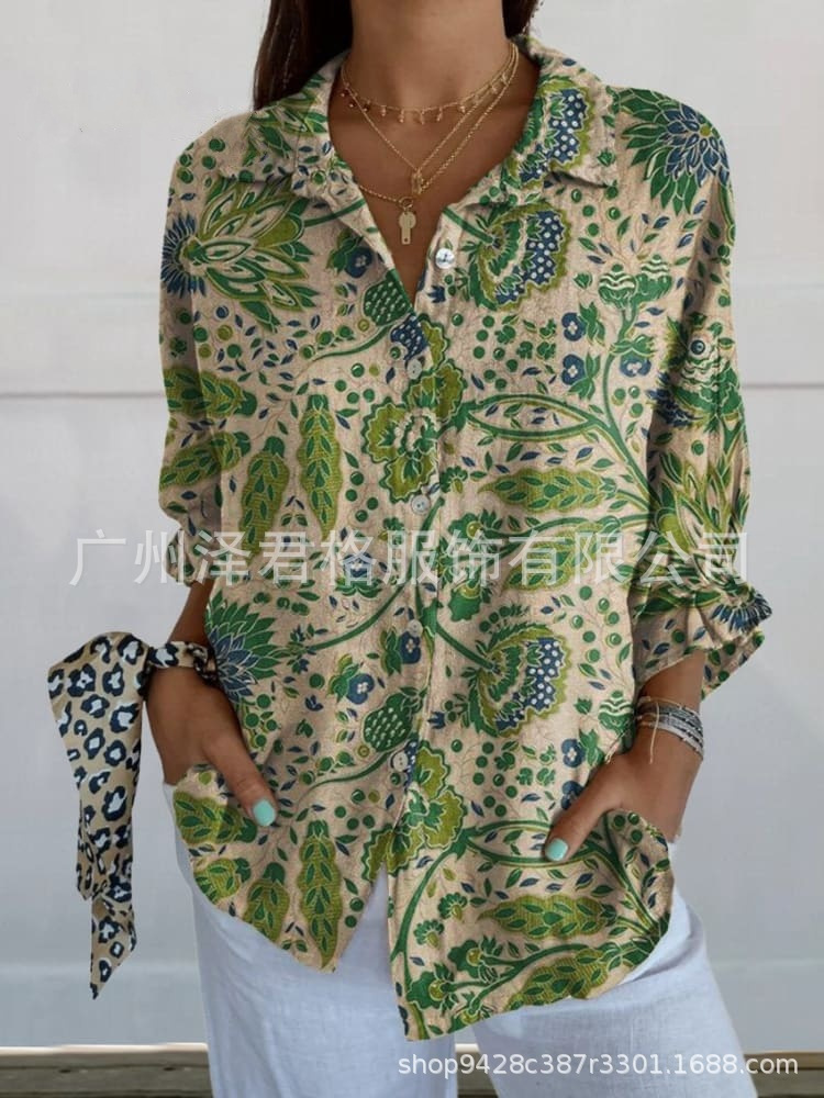 Picture of 2025 New Women's Long Shirt Women's Summer European and American Trend Long Sleeve Shirt Printed Pattern Printed 3D Shirt