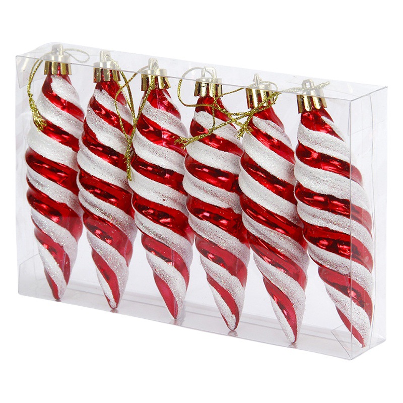Cross-border new 11cm bright long pointed fruit painted Christmas tree decoration color Christmas pendant accessories 6 Pack
