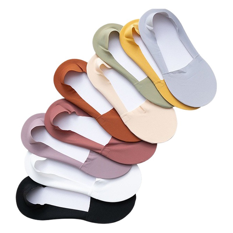 Socks women's low-cut invisible ice silk summer thin transparent towel bottom air sweat-absorbing silicone heel-free socks