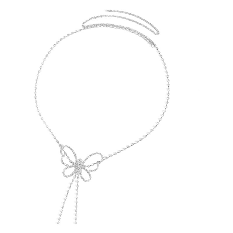 European and American Style Simple Rhinestone Butterfly Waist Accessory Versatile Trendy Nightclub Design Rhinestone Waist Chain for Women