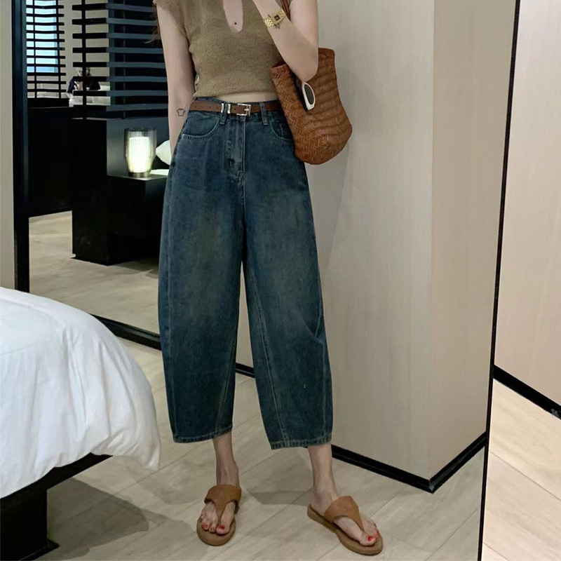 2023 High Waist Wide Leg Jeans Girls Loose Slim Covering Cropped Banana Pants for Autumn and Winter 2023