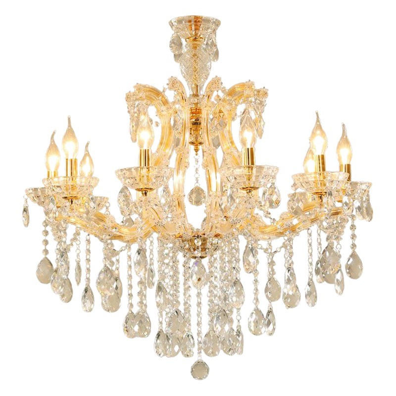 Living room chandelier European style golden clip dining room candle chandelier bedroom crystal lamp atmosphere Villa duplex building lamps
