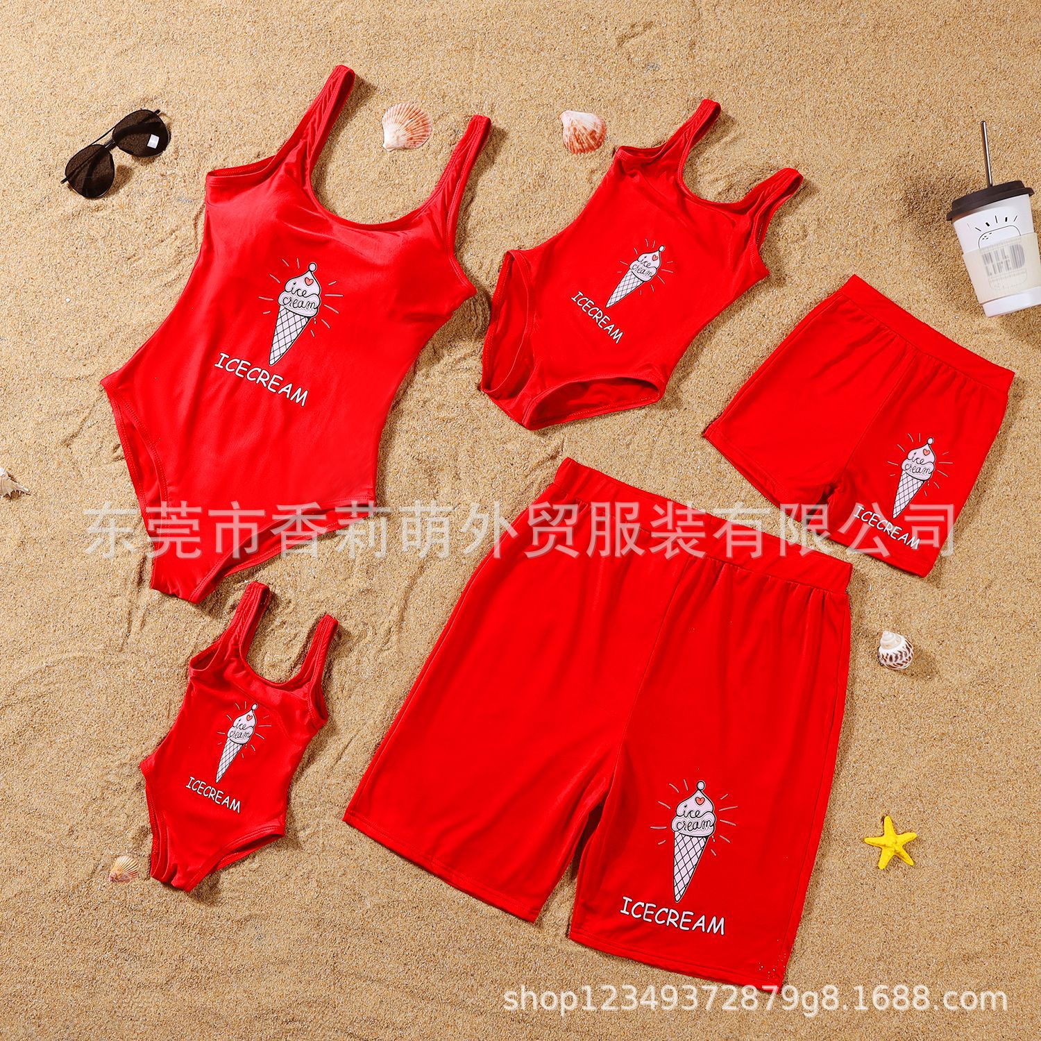 2022 foreign trade new parent-child family swimsuit red mother-daughter backless bikini men's beach pants factory outlet
