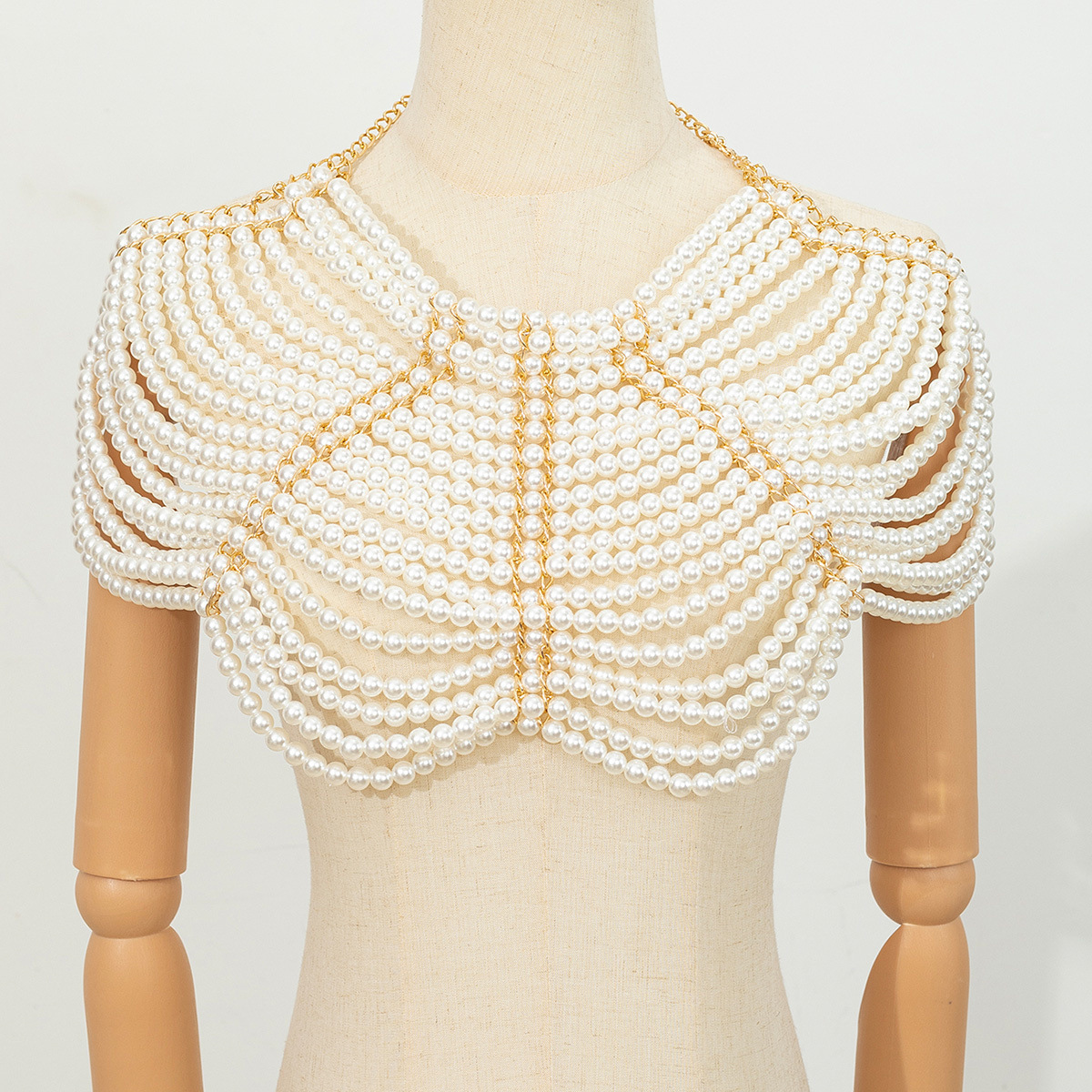 European and American Cross-border Retro Hollow Pearl Body Chain Handmade Beaded Woven Shawl Dress Clothing Accessories