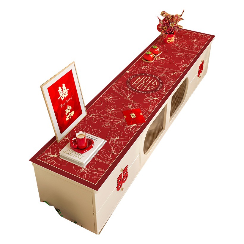 New Year TV cabinet table mat red New Year shoes counter mat light luxury high-grade long leather table protective mat