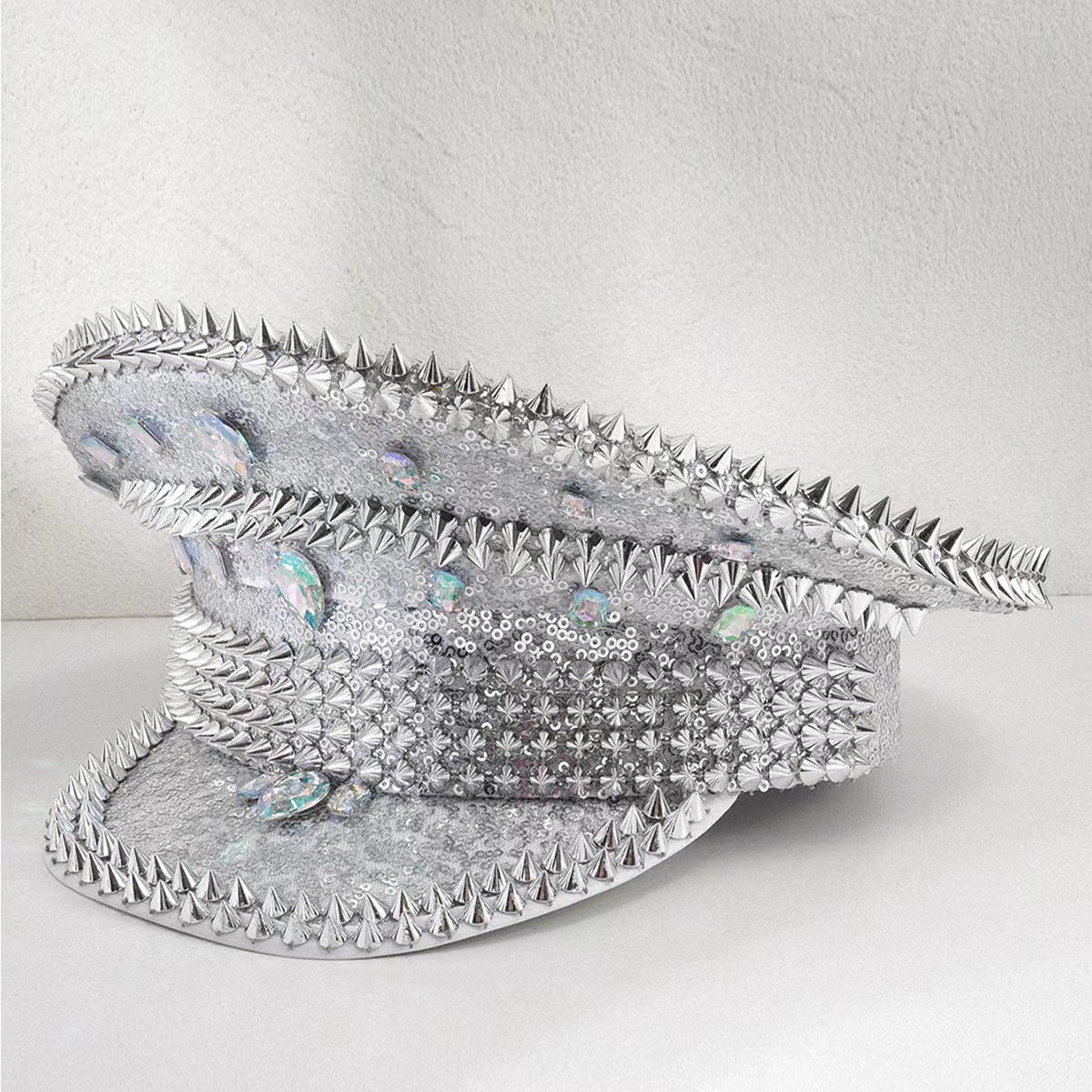 Picture of Cross-Border Rhinestone Navy Hat Outdoor Y2K Autumn Hat Women's Large Head Circumference Rhinestone Warm Hat Party Newsboy Hat