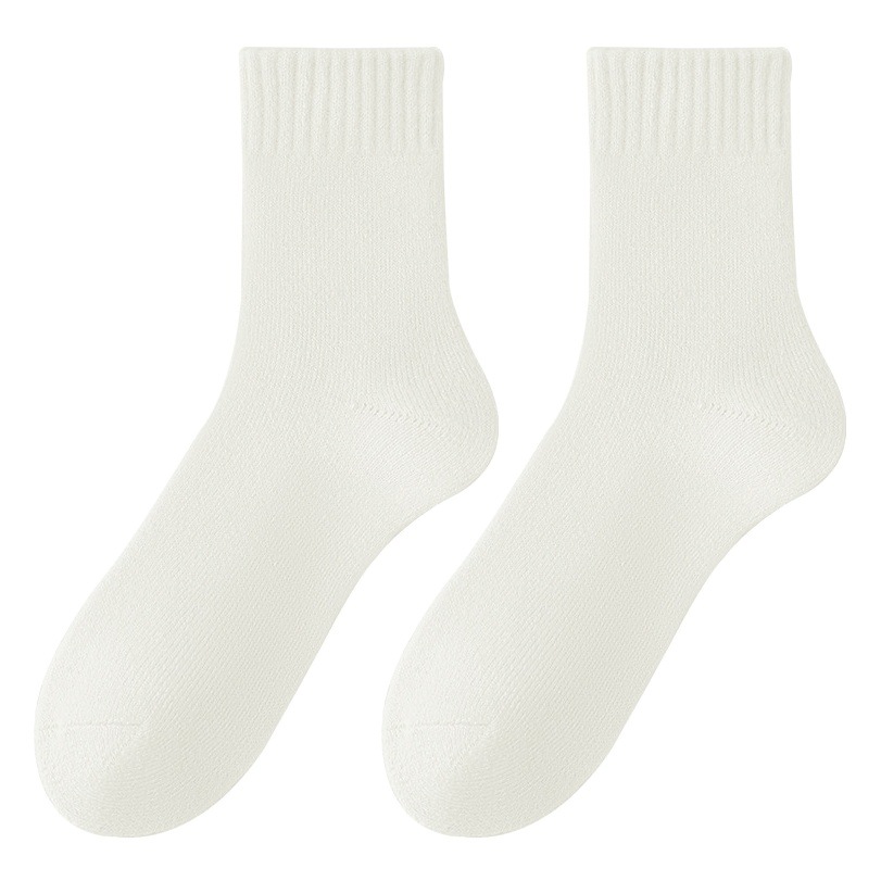 Women's socks autumn and winter fleece-lined thickened mid-calf length socks solid color warm floor socks winter socks women's wholesale Zhuji socks