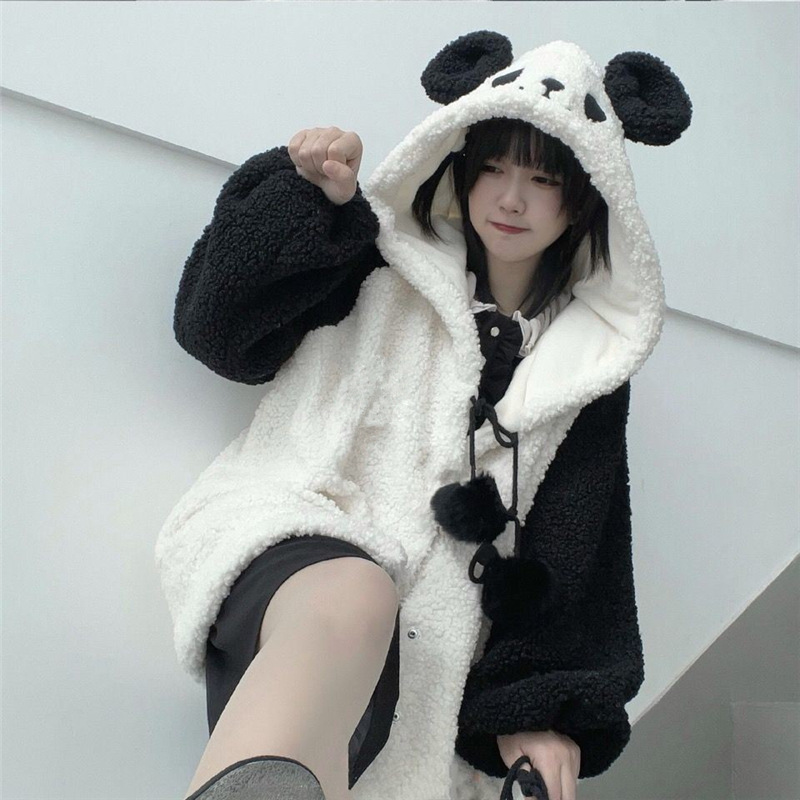 Picture of Lamb Fleece Japanese Panda Autumn and Winter College Coat Loose plus size Cartoon Loose Style Casual All-match Age-reducing