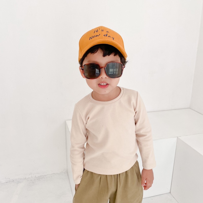 Picture of Children's Pure Cotton Thermal Underwear Boys' Bottoming Shirt Autumn and Winter Girls' Autumn Clothes Single-Piece Top Mid-Children's Half-High Collar Baby
