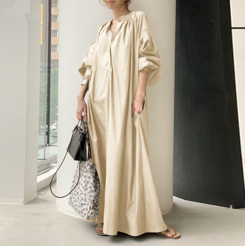 Women's Korean and Korean Style Lazy Style plus size dress Niche Design Cotton Linen Collar Loose Fashion Women's Long Dress