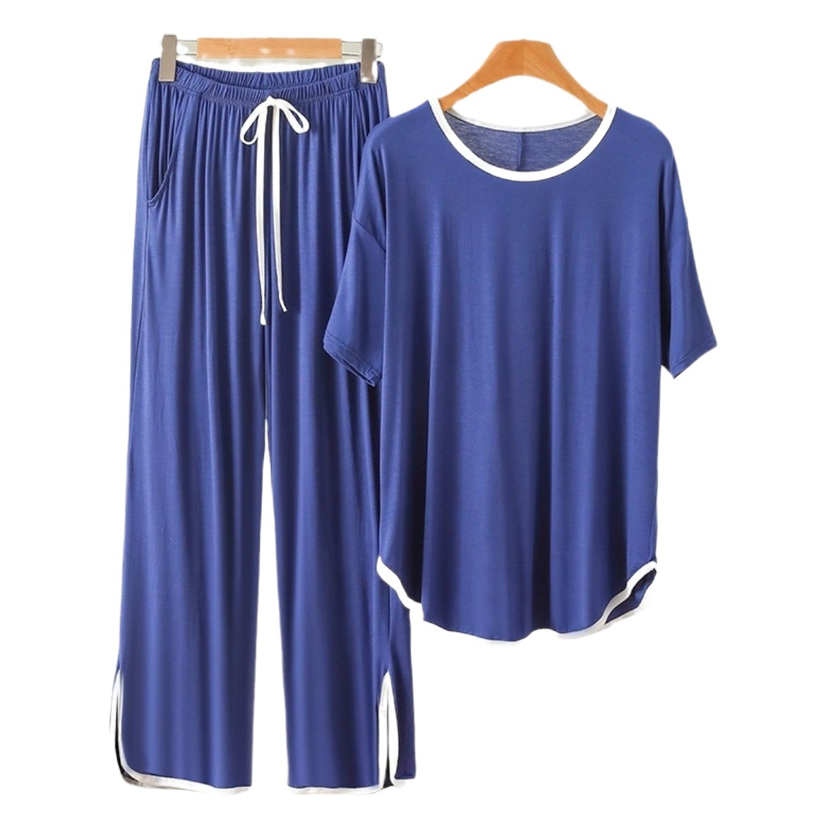 Fat MM 150kg Extra Large Size Loose Casual Pure Color Thin Short-sleeved Pants Home Wear Pajamas Two-piece Set for Women ins