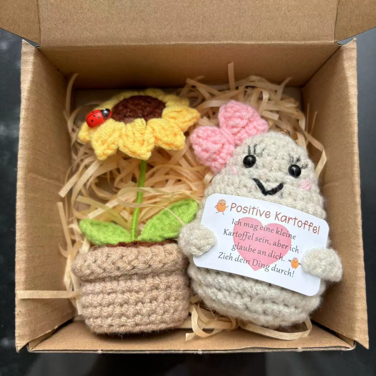 Picture of Cross-Border hand-woven wool potato sunflower pot suit funny facial expression bag doll car pendant
