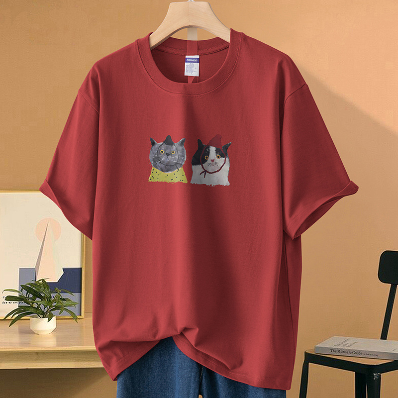 260g Heavy Cotton Short Sleeve T-Shirt Women's Crewneck Niche Design Top Loose Half Sleeve T-Shirt Hong Kong Fashion Brand