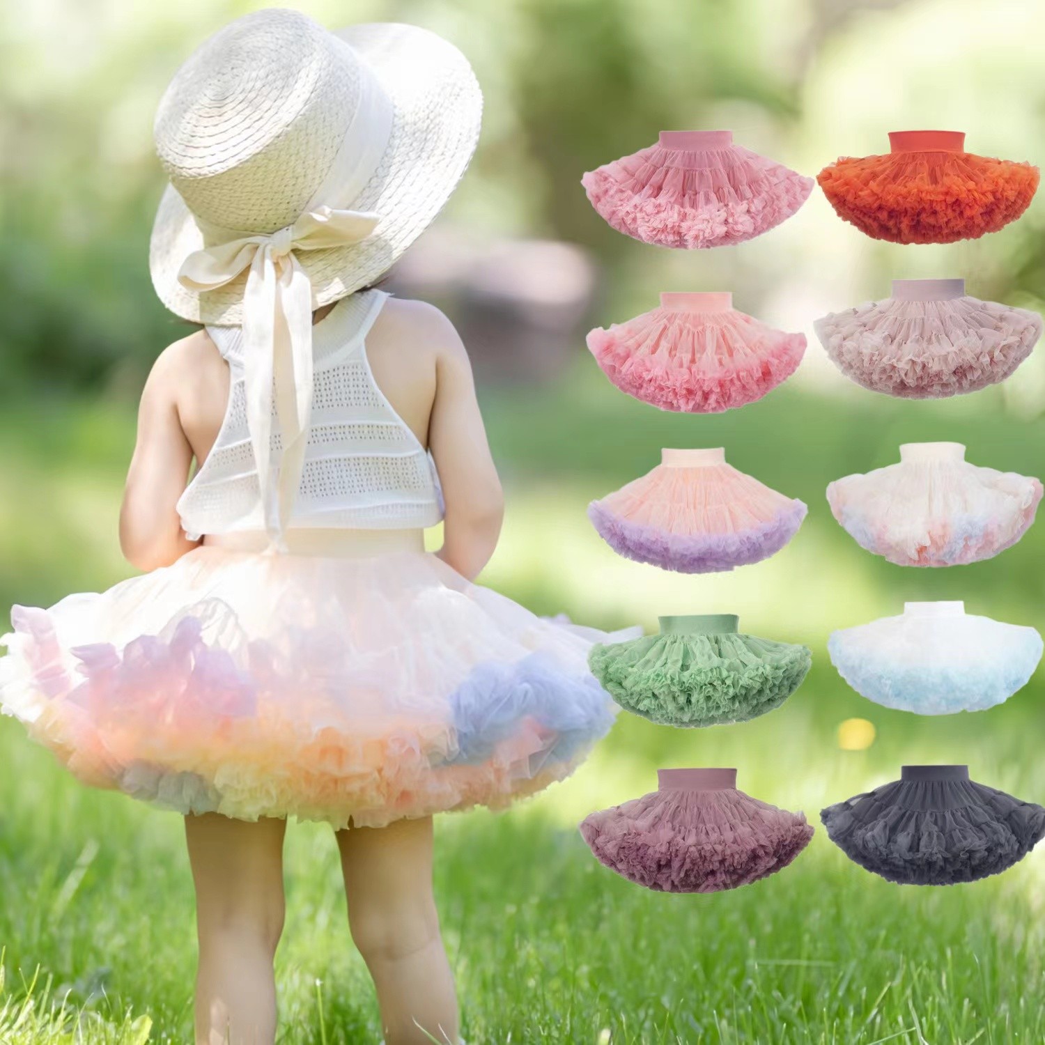 Third Generation Gabon Girls Spring and Autum Dance Performance Skirt Dress Mesh Kidsren's Princess Skirt Tutu Culottes
