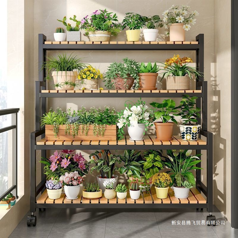 Florist shelf flower rack indoor household movable flower stand with wheels floor step flower stand succulent flower stand