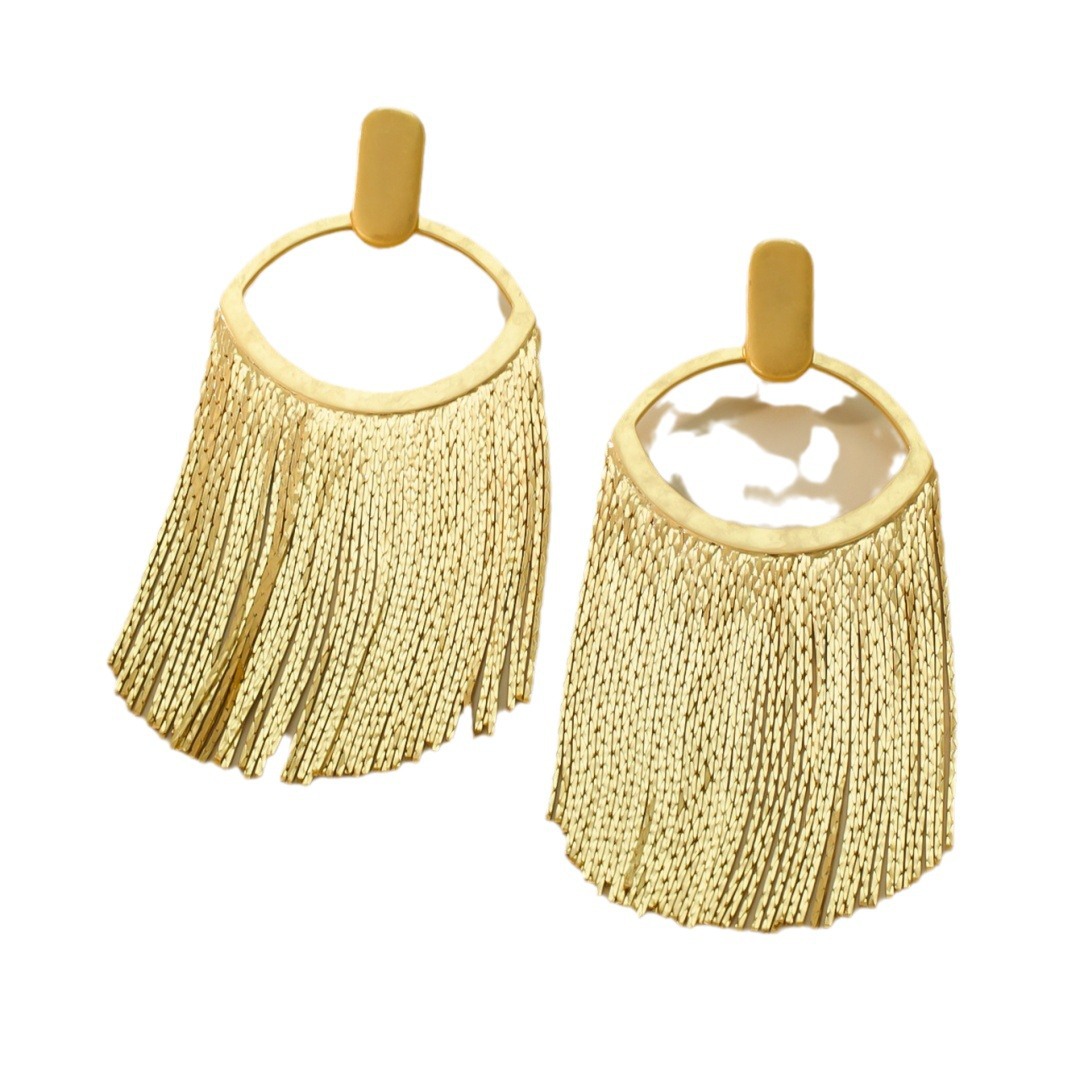 Picture of Middle ancient Vintage copper plated real gold big tassel fashion exaggerated retro design heavy industry quality 925 silver needle