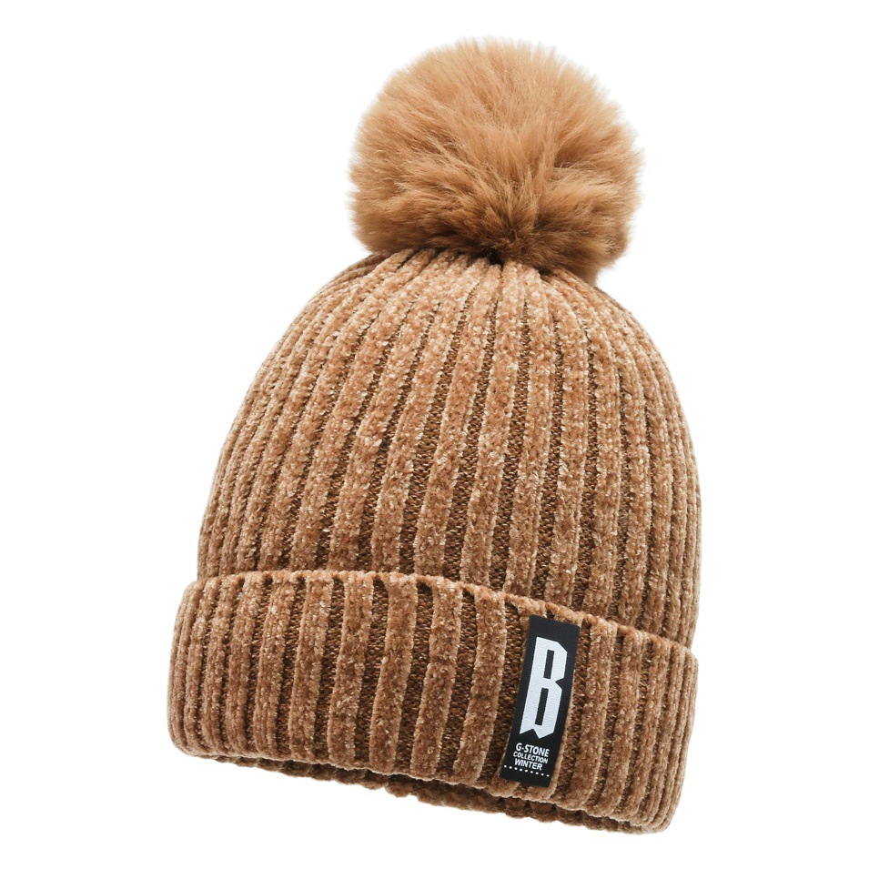 Chenille wool hat children 2023 winter new fleece-lined warm female student knitted hat cycling pullover hat