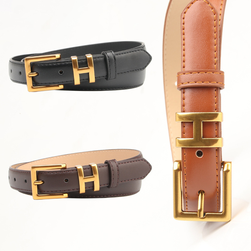 New H-Button Women's Imitation Leather Belt Simple Casual All-Match Belt Decorative dress Jacket Jeans Belt