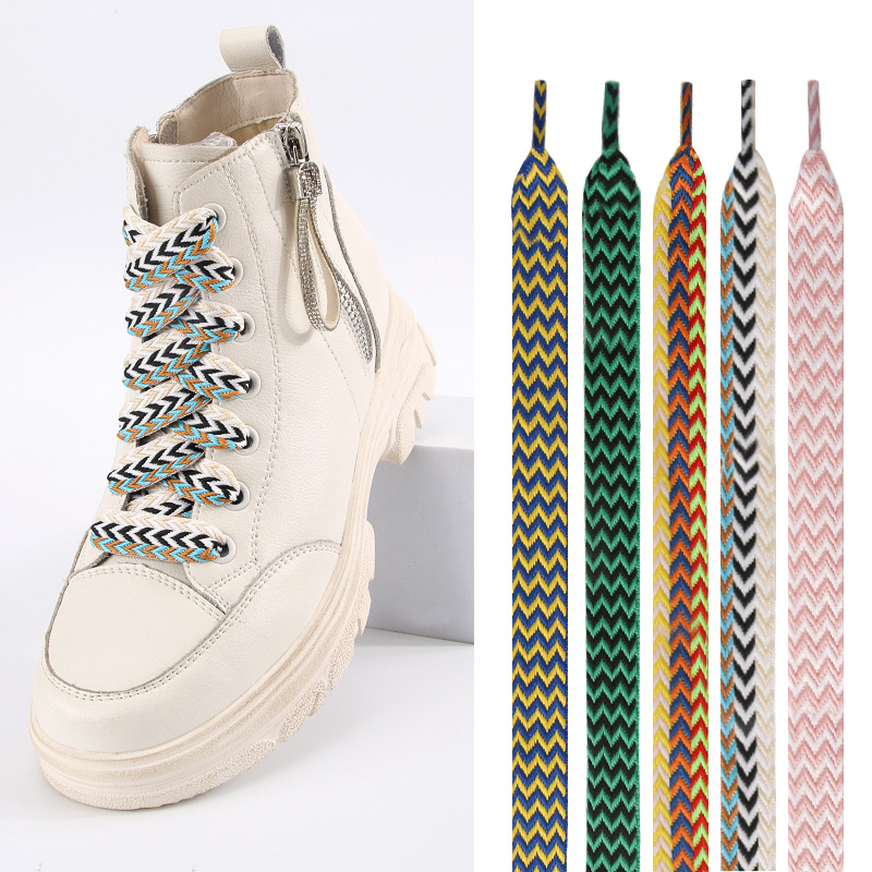 Suitable for Men's and Women's Bread Shoes, Sports Sneakers, Trendyy Colorfulful Arrow Pattern, Wavy Pattern 1.5cm Wide Flat Lanvin Shoelaces